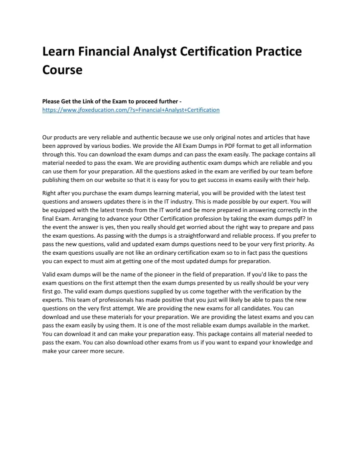 learn financial analyst certification practice