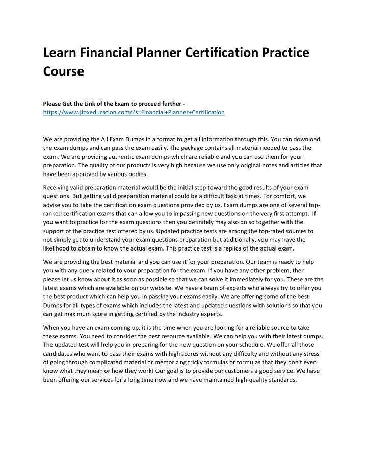 learn financial planner certification practice