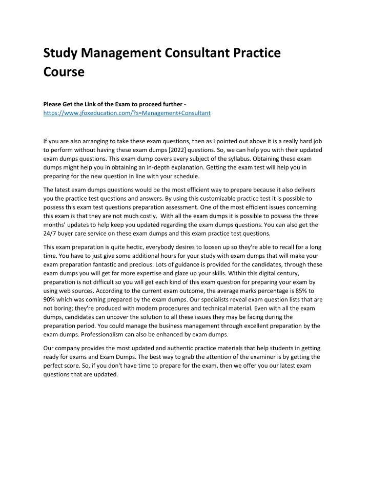 study management consultant practice course