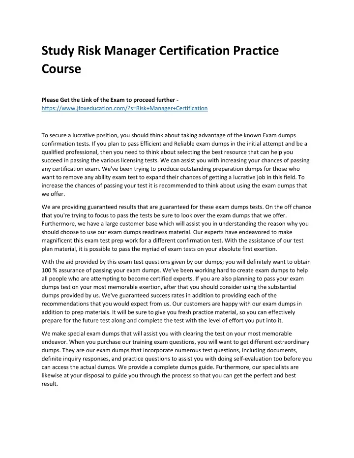 study risk manager certification practice course