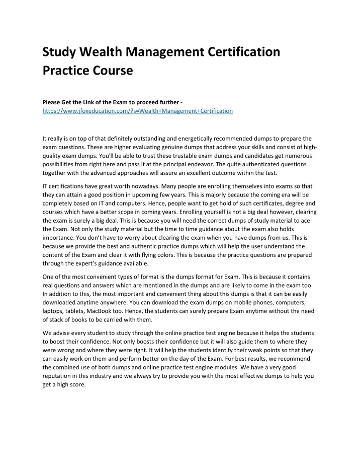 study wealth management certification practice