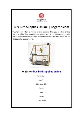 Buy Bird Supplies Online Bagaton.com