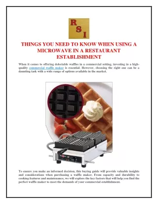 THINGS YOU NEED TO KNOW WHEN USING A MICROWAVE IN A RESTAURANT ESTABLISHMENT