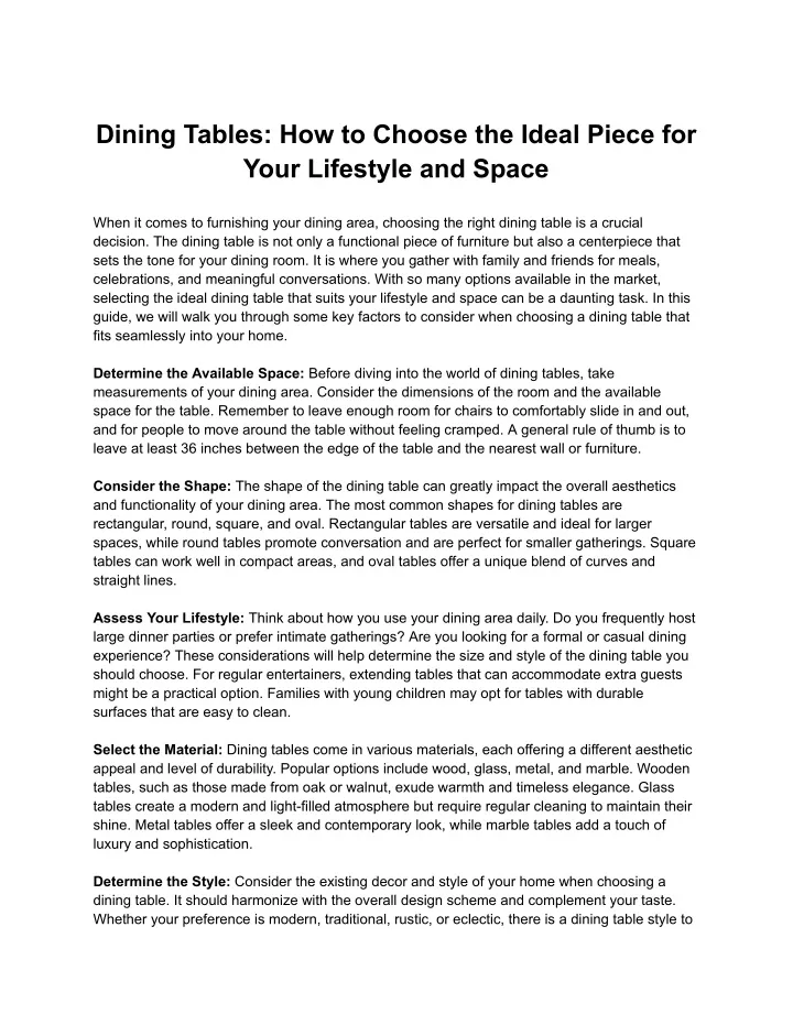 dining tables how to choose the ideal piece