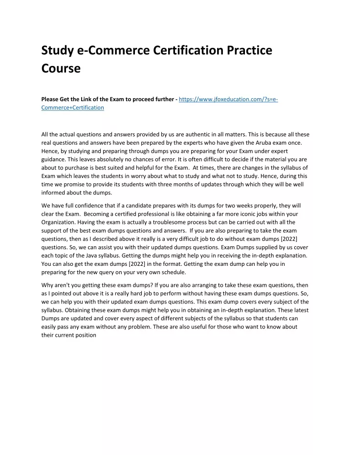 PPT Study e Commerce Certification Practice Course PowerPoint