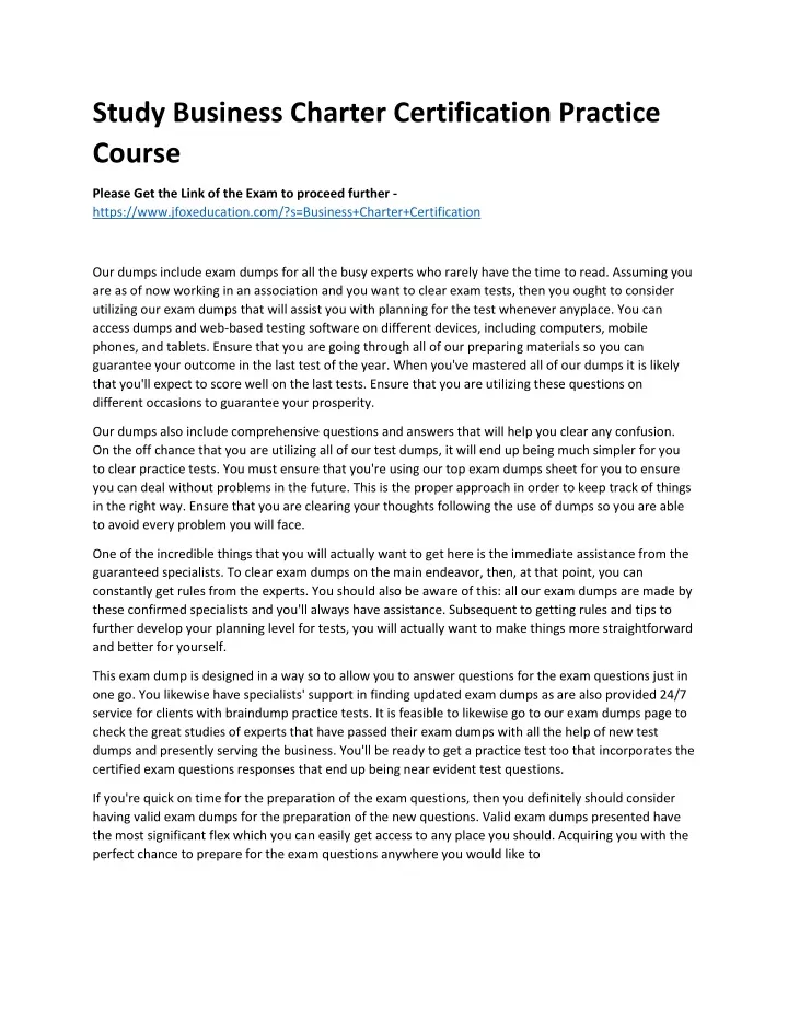 study business charter certification practice