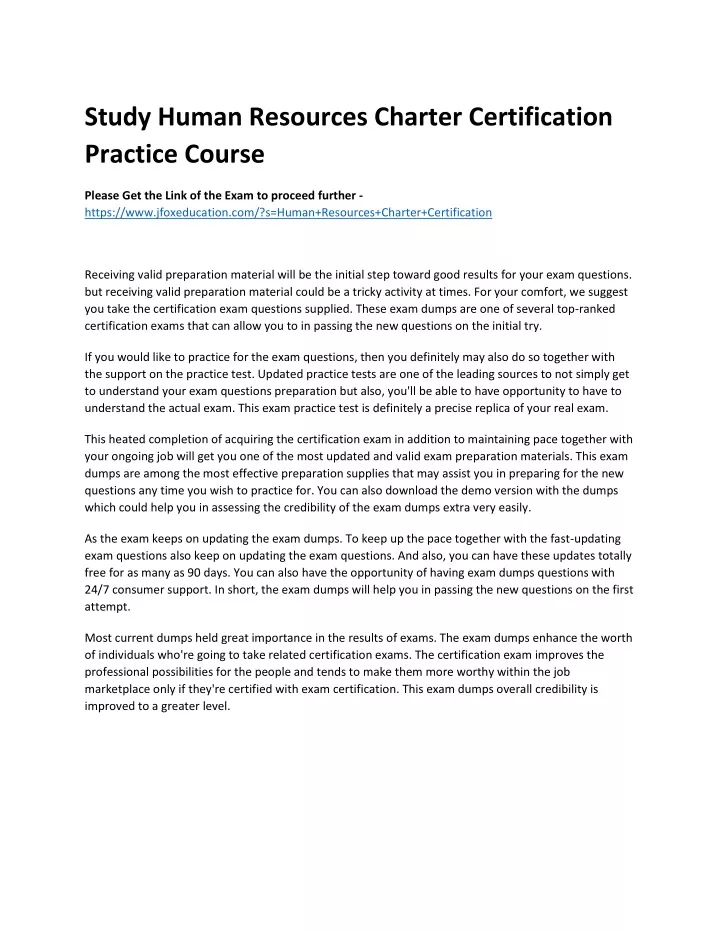 study human resources charter certification