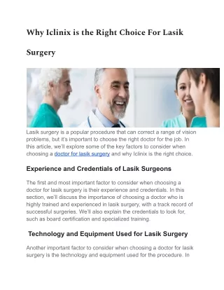 Best Doctor for Lasik Surgery in India