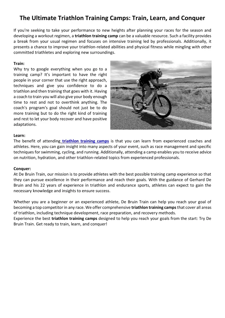 the ultimate triathlon training camps train learn