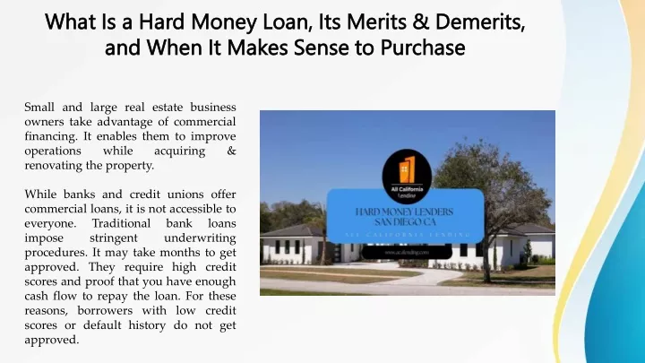 what is a hard money loan its merits demerits