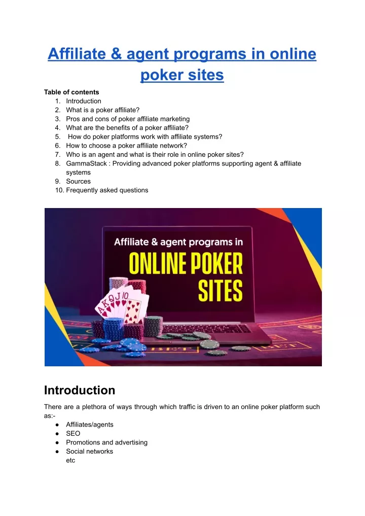 affiliate agent programs in online poker sites