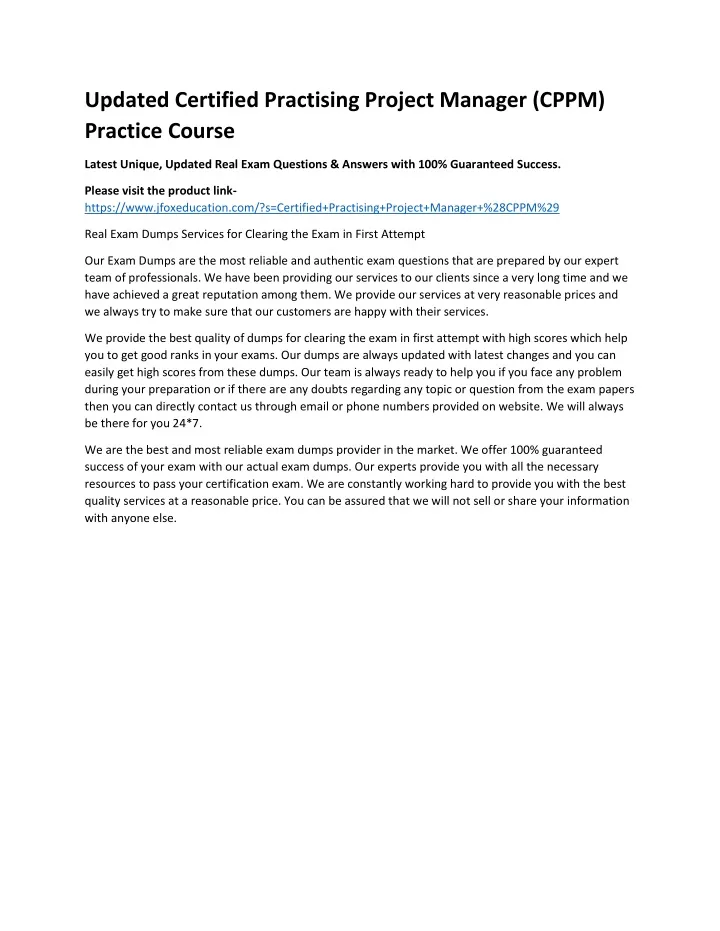 updated certified practising project manager cppm