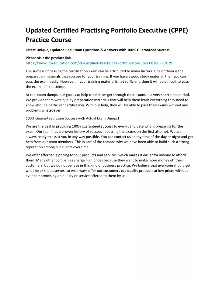 updated certified practising portfolio executive