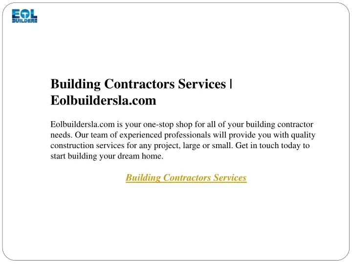 building contractors services eolbuildersla