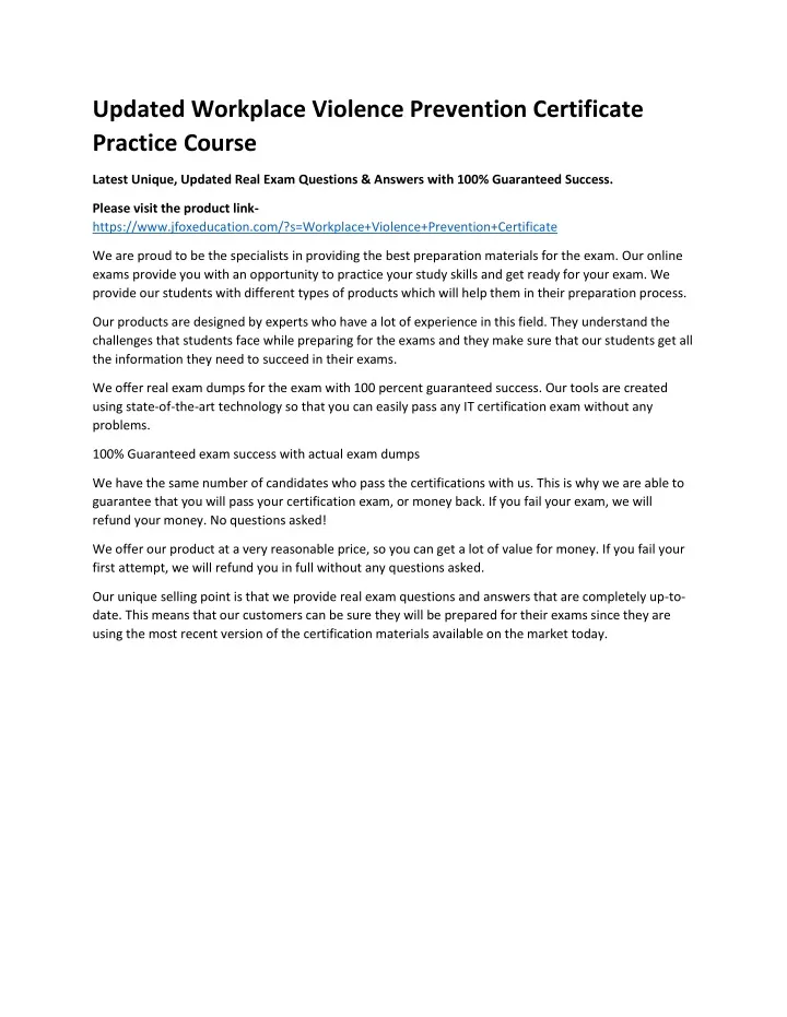 PPT Updated Workplace Violence Prevention Certificate Practice Course