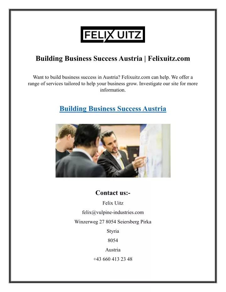 building business success austria felixuitz com