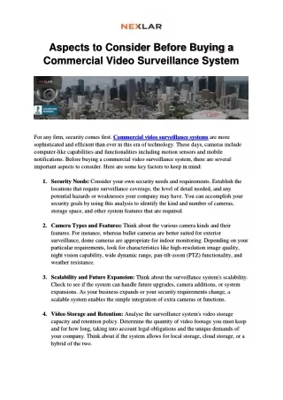 Aspects to Consider Before Buying a Commercial Video Surveillance System