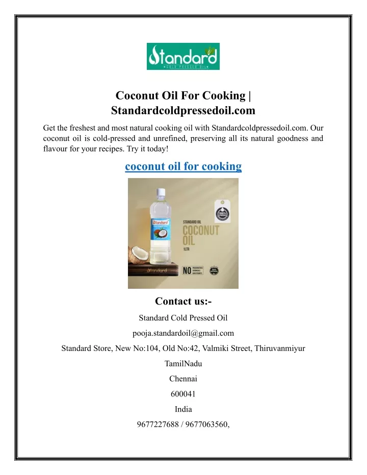 coconut oil for cooking standardcoldpressedoil com