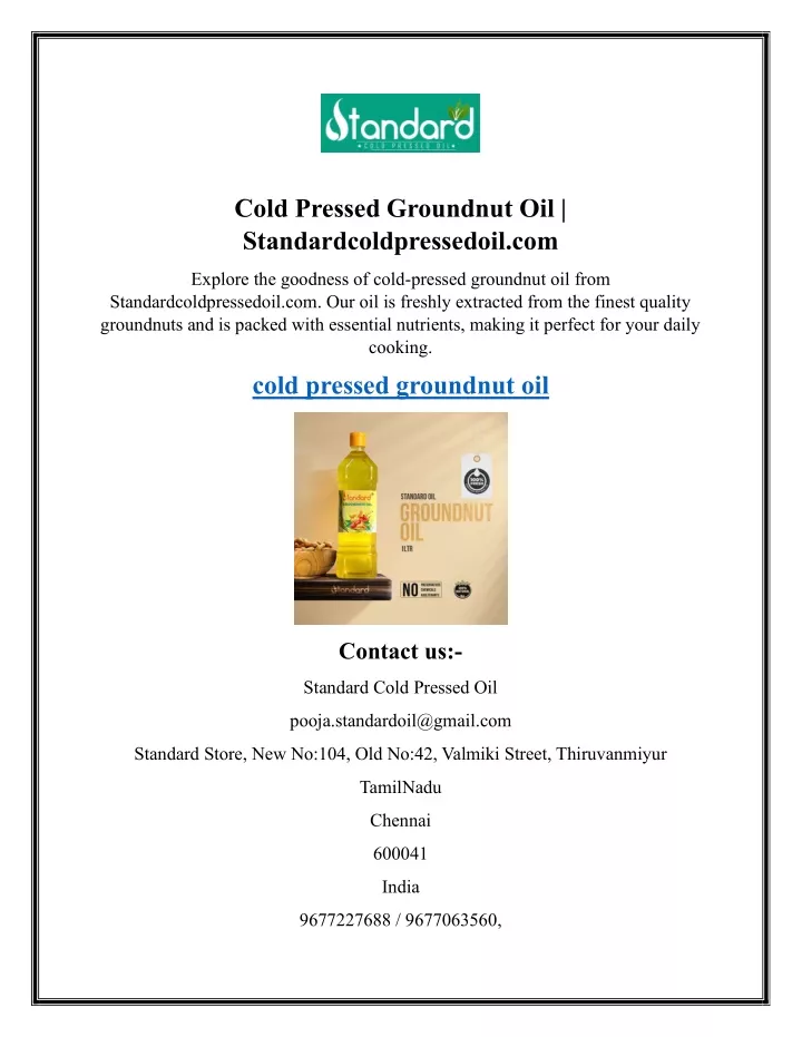 cold pressed groundnut oil standardcoldpressedoil