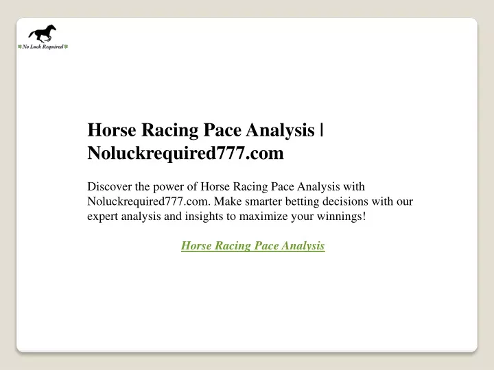 horse racing pace analysis noluckrequired777