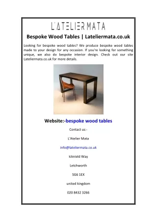 Bespoke Wood Tables  Lateliermata.co.uk