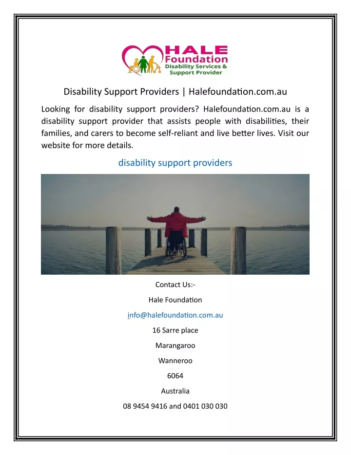 disability support providers halefoundation com au