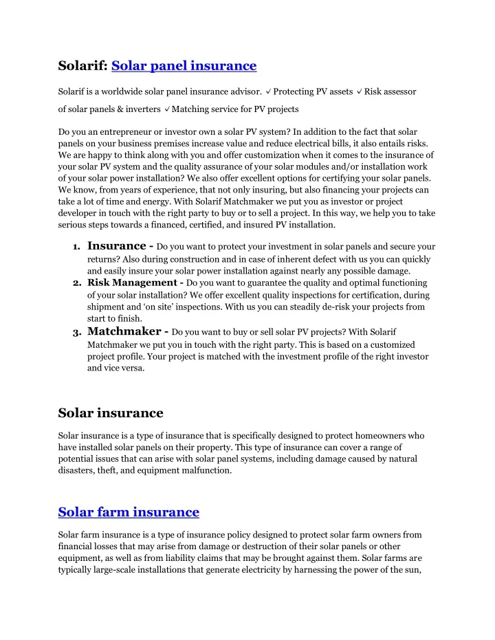solarif solar panel insurance