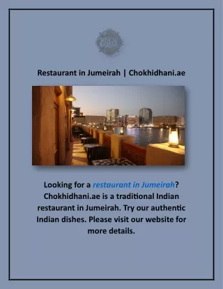 Restaurant in Jumeirah | Chokhidhani.ae