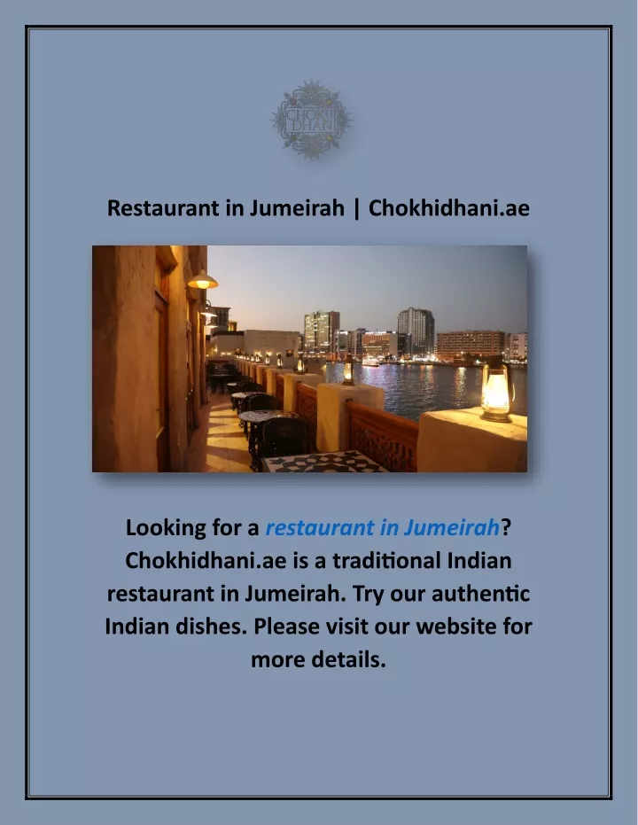 restaurant in jumeirah chokhidhani ae