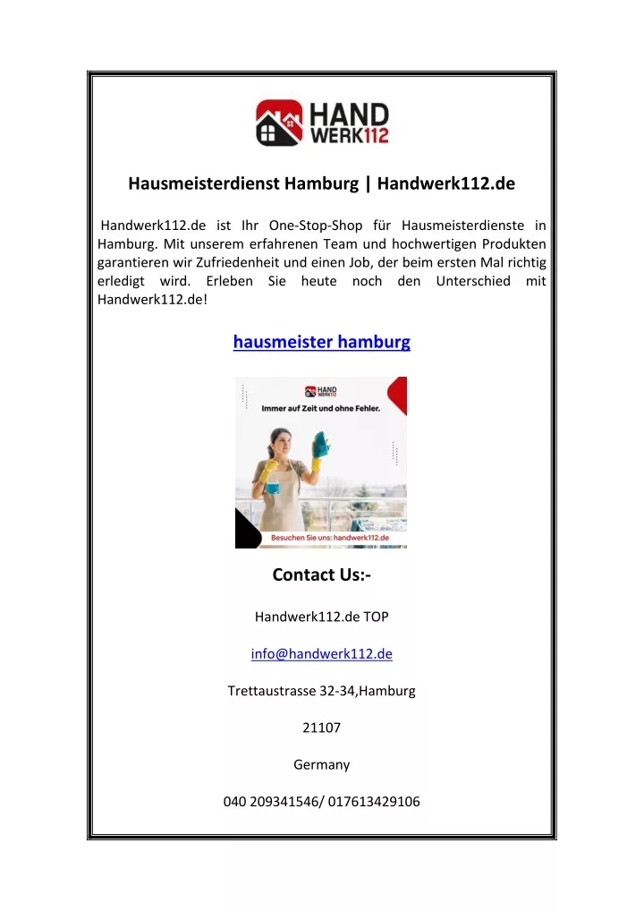 hausmeisterdienst hamburg handwerk112 de