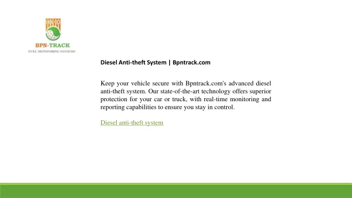 diesel anti theft system bpntrack com