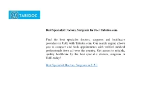 Best Specialist Doctors, Surgeons In Uae  Tabidoc.com
