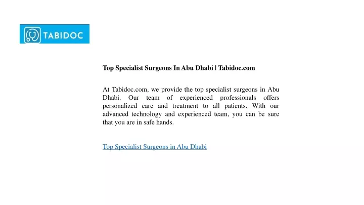 top specialist surgeons in abu dhabi tabidoc com