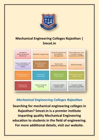 Mechanical Engineering Colleges Rajasthan | Smcet.in