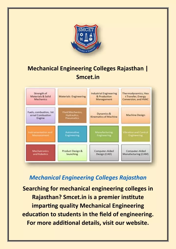 mechanical engineering colleges rajasthan smcet in