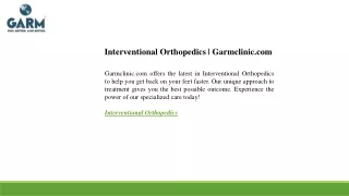 Interventional Orthopedics  Garmclinic.com