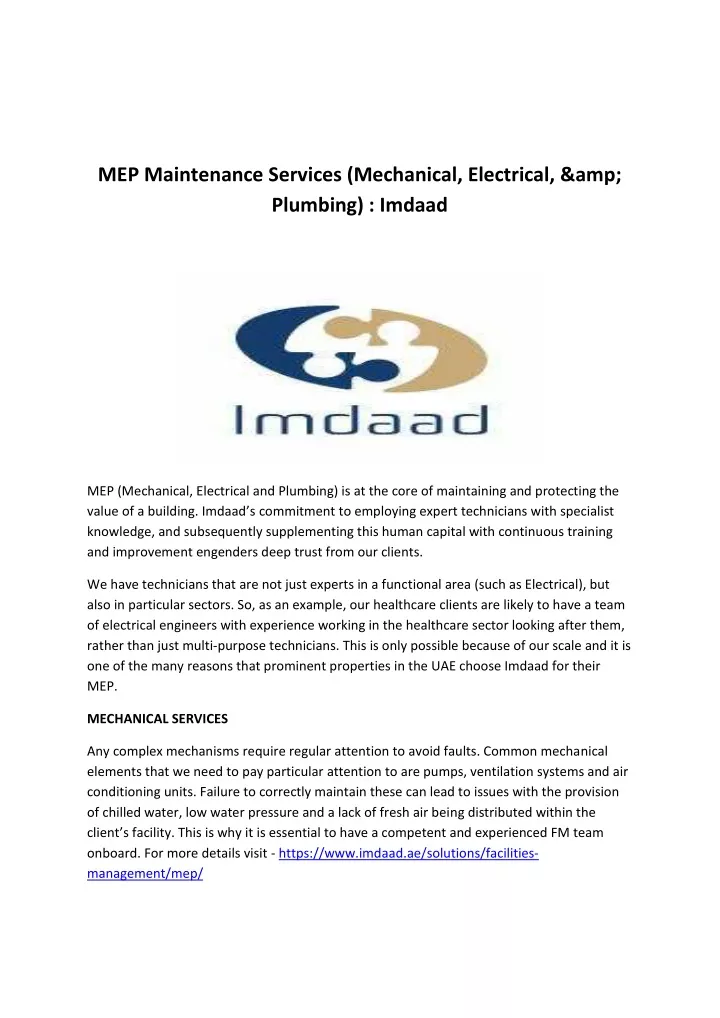 mep maintenance services mechanical electrical