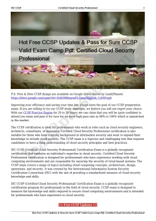 Hot Free CCSP Updates & Pass for Sure CCSP Valid Exam Camp Pdf: Certified Cloud Security Professional