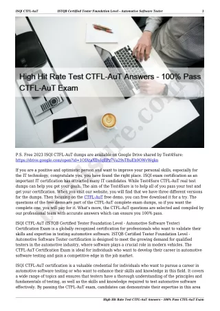 High Hit Rate Test CTFL-AuT Answers - 100% Pass CTFL-AuT Exam