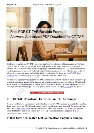 Free PDF CT-TAE Reliable Exam Answers–Authorized PDF Download for CT-TAE
