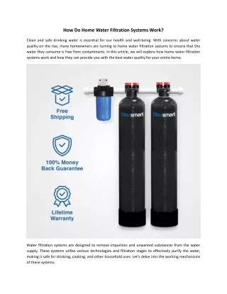 How Do Home Water Filtration Systems Work