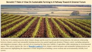 benedict t palen jr view on sustainable farming is a pathway toward a greener future