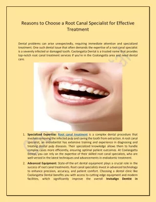 Reasons to Choose a Root Canal Specialist for Effective Treatment