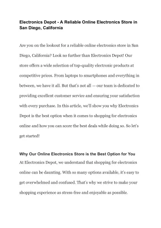 electronics depot a reliable online electronics