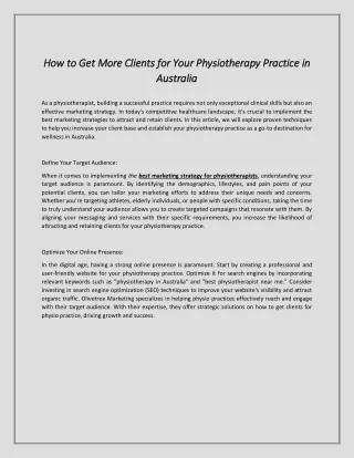 How to Get More Clients for Your Physiotherapy Practice in Australia