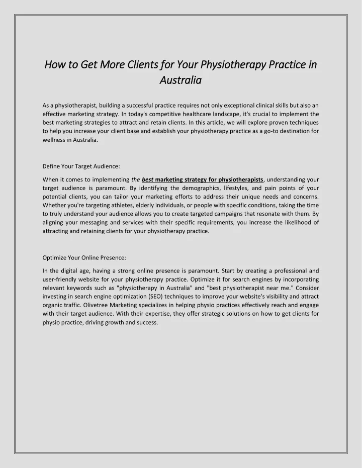 how to get more clients for your physiotherapy