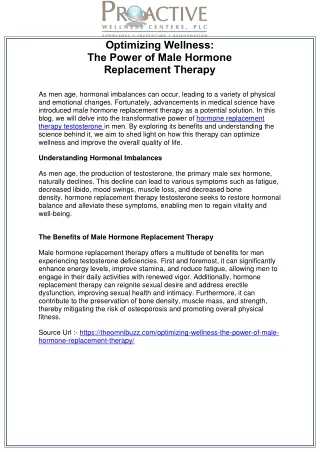 Optimizing Wellness: The Power of Male Hormone Replacement Therapy