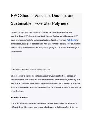 PVC Sheets_ Versatile, Durable, and Sustainable _ Pole Star Polymers