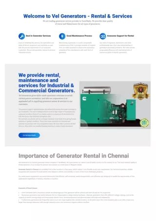 Generator Rental, Maintenance, And Services In Chennai