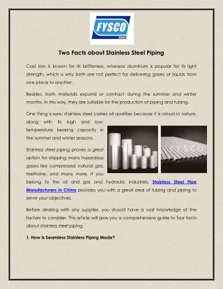 Two Facts about Stainless Steel Piping